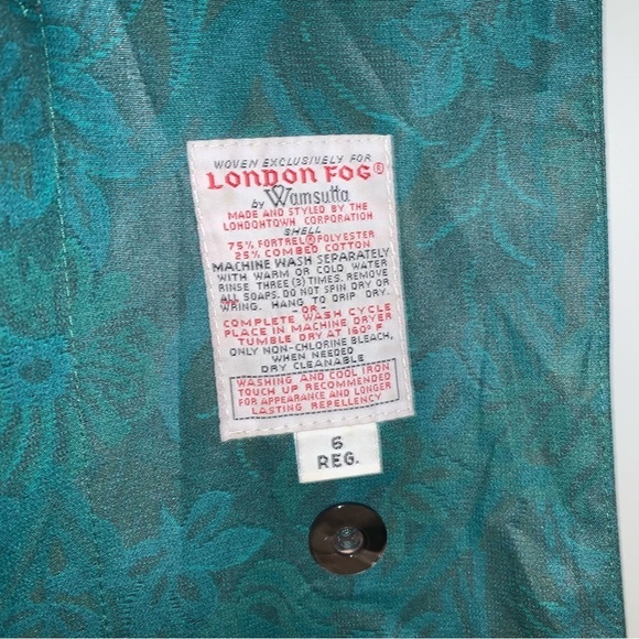 London Fog Vintage Trench Coat Size 6 US Insulated Jacket Emerald Green Floral - Picture 10 of 13